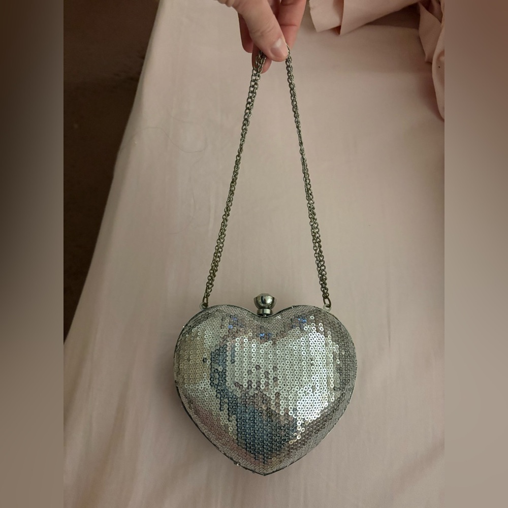 Betsey Johnson silver sequin heart bag